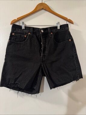 Levi's Black Raw-Hem Denim Shorts